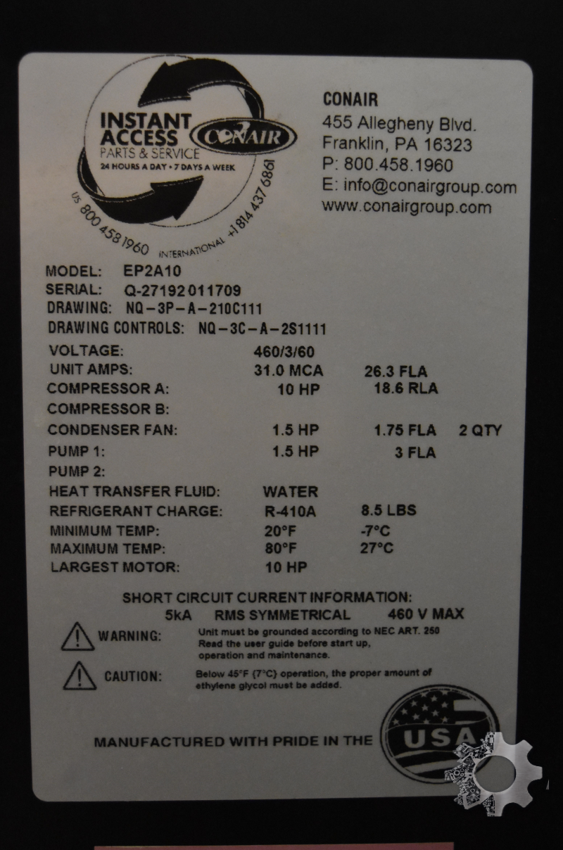 2017 Conair EP2A-10 11 Ton Air-Cooled Industrial Chiller